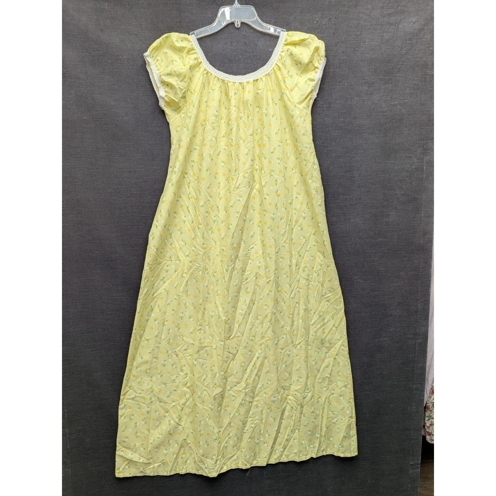 Vintage Katz Yellow Ditsy Floral Nightgown Housedress Cottage Core Sweet Fairy M